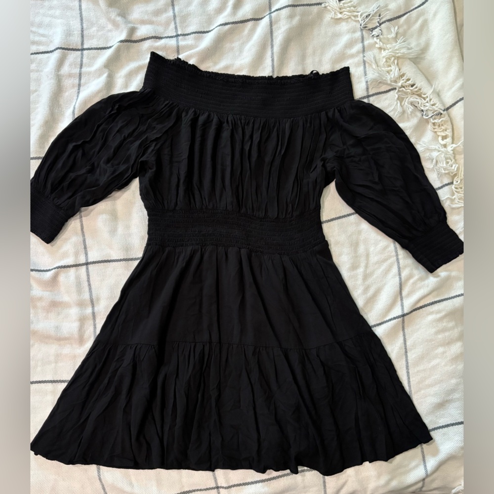 Gianni Bini Black Off-Shoulder Puff Sleeve Mini Dress